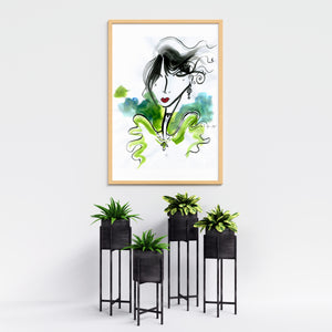 Unique Wall Art with Green Lady for your hallway by Talia Zoref