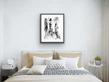 Bedroom wall art in black and white with three ladies by Talia Zoref