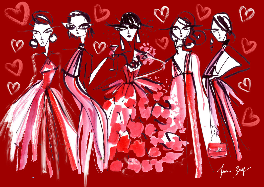 Ladies wearing red and pink for love  - Artwork by Talia Zoref