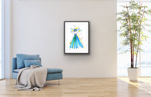 Relax with Blue Eye artwork next to sofa by Talia Zoref