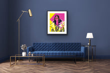 Living room with Kendall Jenner artwork - by Talia Zoref
