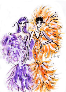 Artwork of unforgettable Red Carpet look of Kylie and Kendall at Met Gala 2019 by Talia Zoref