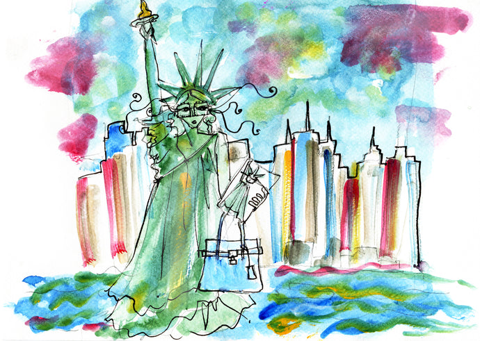 New York Skyline with a Birkin - Fashion Illustration by Talia Zoref