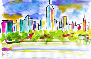 New York Skyline in colorful Spring - Travel artwork by Talia Zoref
