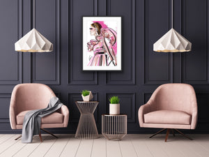 Pink Valentino Artwork on waiting area wall by Talia Zoref
