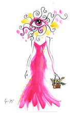 Pink  Lady in the Summer - Eye Artwork with a woman in a fuchsia dress - Eyes of Fashion by Talia Zoref