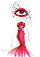Dramatic Red Eye - an Eye Artwork with a dramatic lady all in red - Eyes of Fashion by Talia Zoref