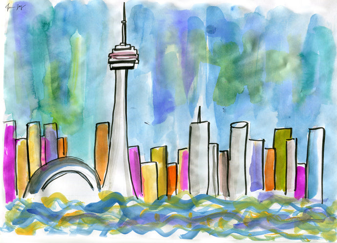 Toronto Skyline from Lake Ontario – A Travel Painting by Talia Zoref