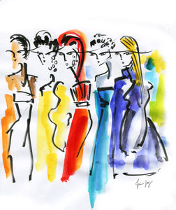 Models in colorful vibrant fashion moment captured backstage-Fashion Artwork by Talia Zoref