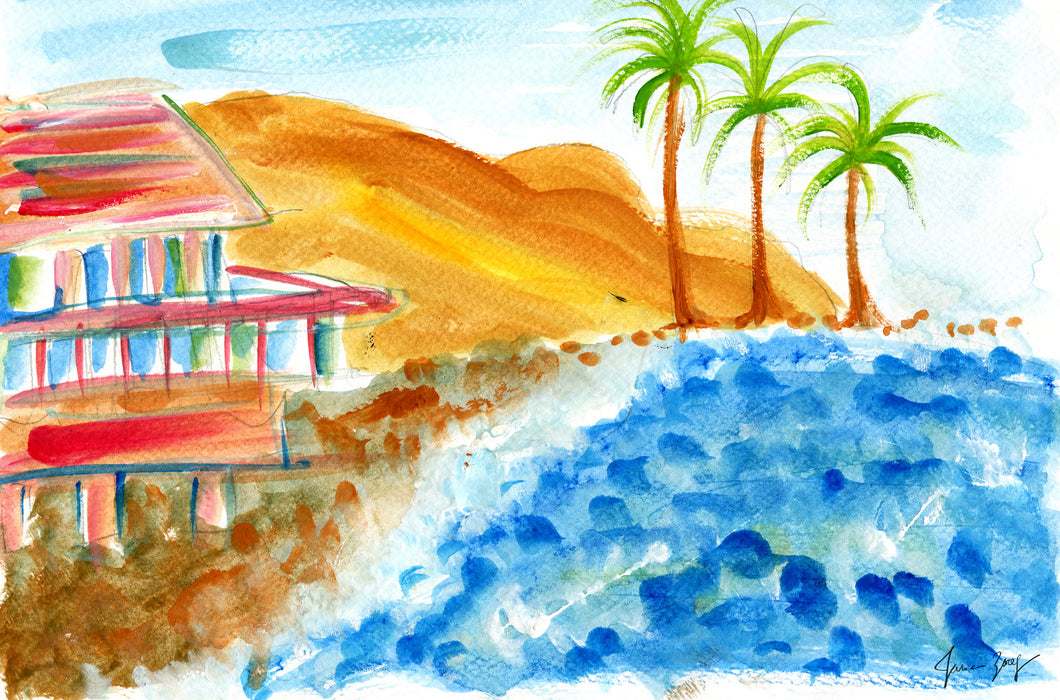 Travel Painting - colorful Malibu beach view by Talia Zoref