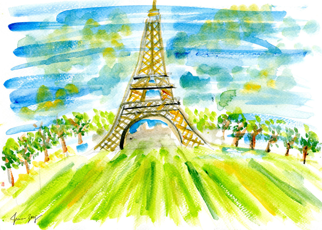 Eiffel Tower in the Summer – A Travel Painting by Talia Zoref