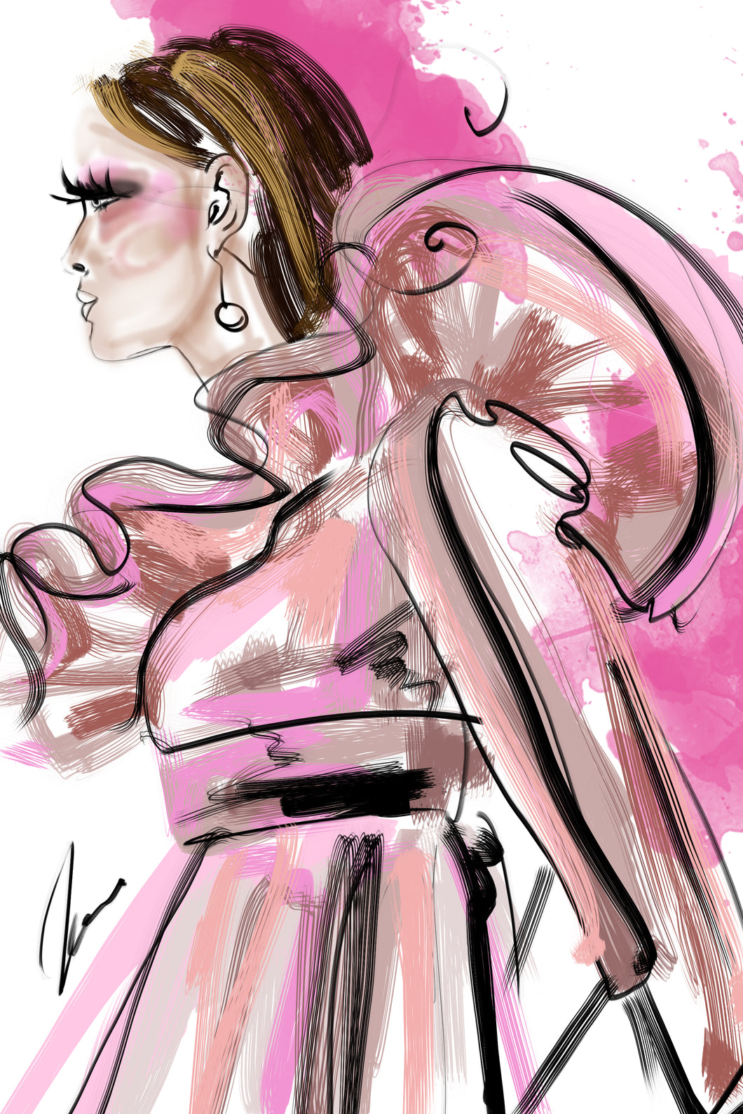 Pink Valentino - Dress - Fashion Illustration by Talia Zoref